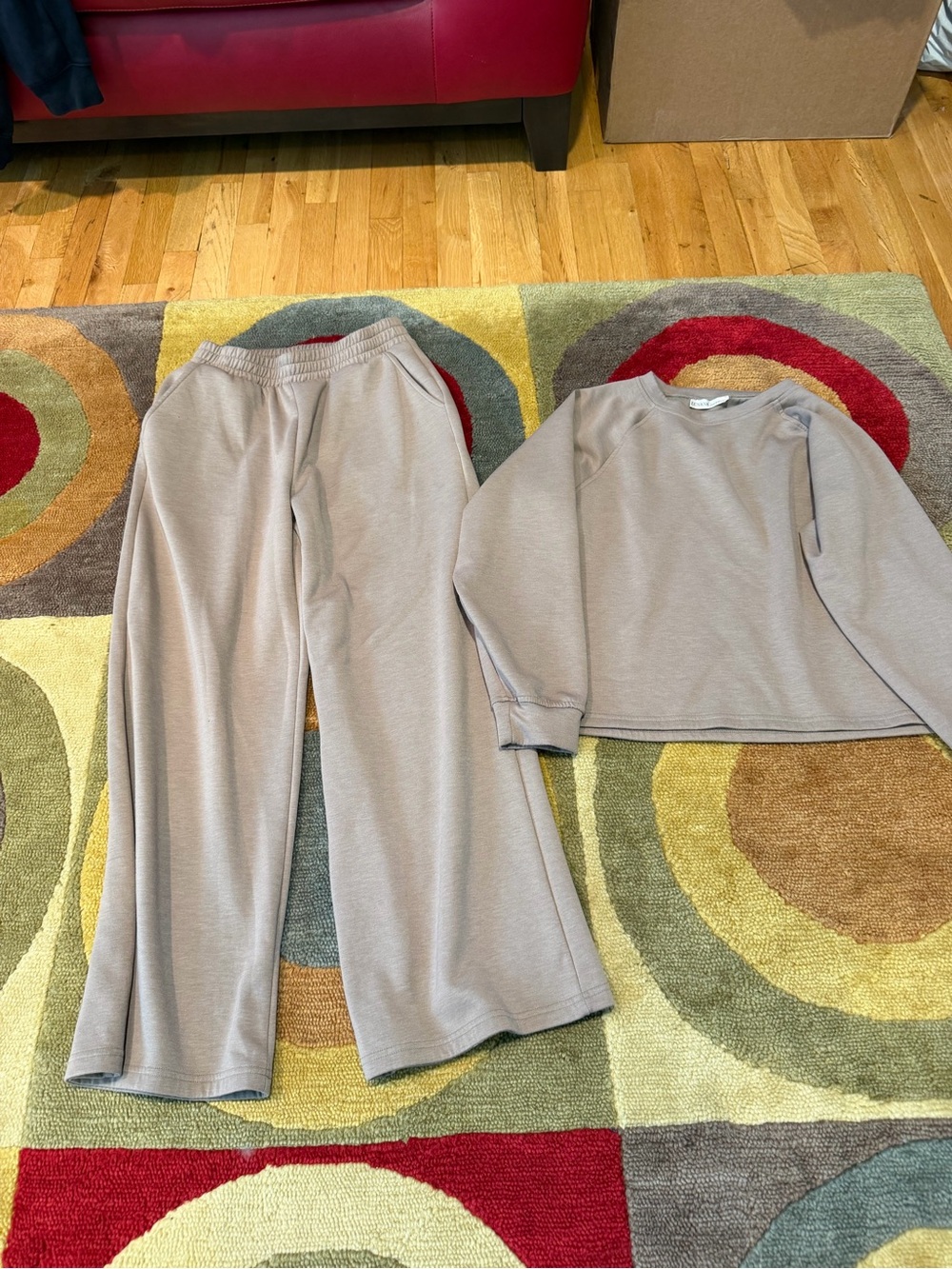Zenana Tan Neutral Matching Loungewear Set Wide Leg Pants Sweatshirt Size Small